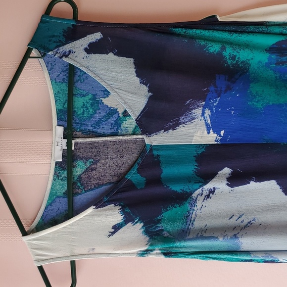 Halston green and blue sheer summer dress - Picture 6 of 13